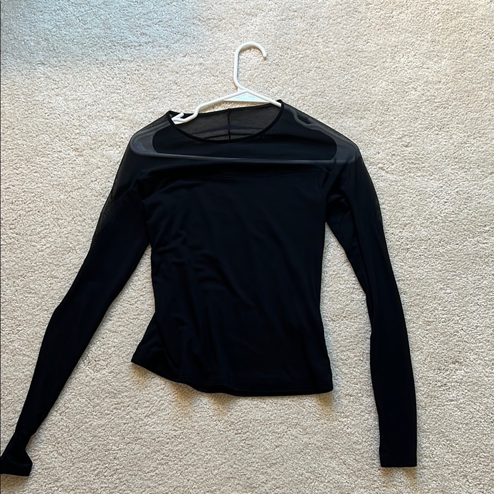 Marciano Los Angeles - Black Fitted Long Sleeve Blouse - Sheer top and shoulders